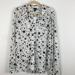 Rue21 Black and White Star Button Down Shirt